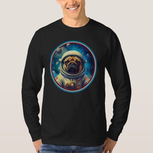 Cute Pug Astronaut In Space Suit Galaxy Dog Design Tシャツ (正面)