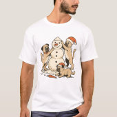 Cute Pug Building Snowman – Funny Christmas Dogs Tシャツ (正面)