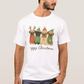 Cute Pug Christmas Illustration in Festive Sweater Tシャツ (正面)