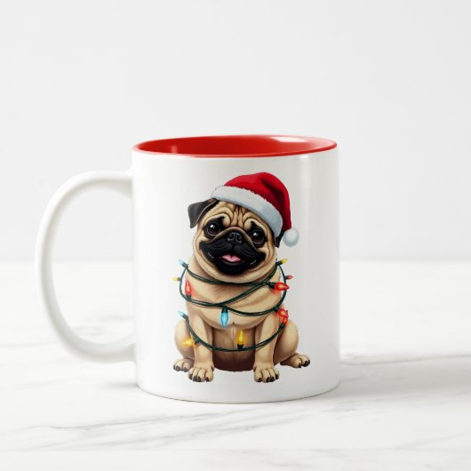 Cute Pug Christmas Santa Pet Dog Lover  ツートーンマグカップ (左)
