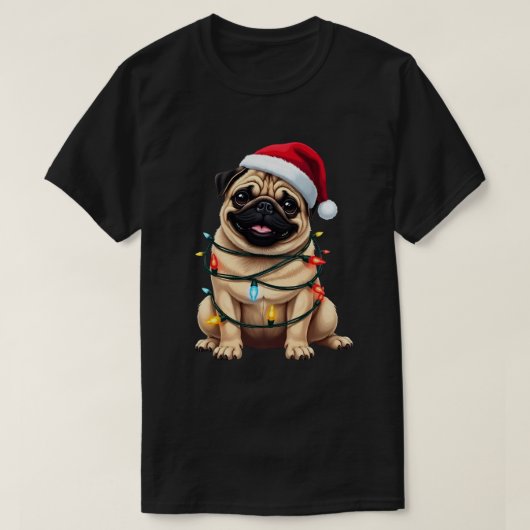 Cute Pug Christmas Santa Pet Dog Lover  Tシャツ (デザイン正面)