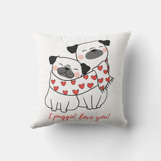 Cute Pug Couple with Hearts Illustration クッション (裏面)