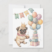 Cute Pug Digital Download Party Invitation 招待状 (正面)