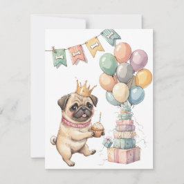 Cute Pug Digital Download Party Invitation 招待状