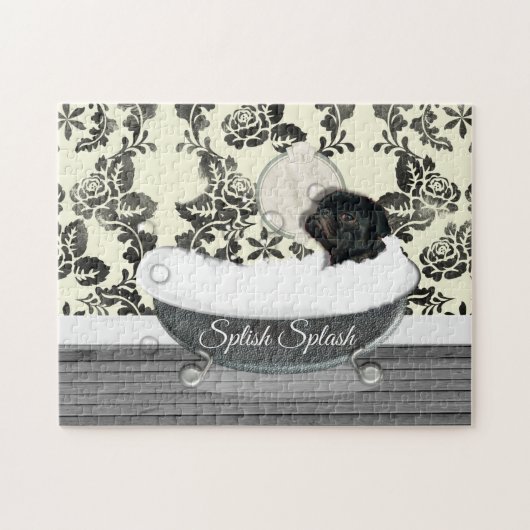 Cute Pug Dog Bath Time Splish Splash Fun ジグソーパズル (横)