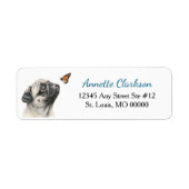 Cute Pug Dog Butterfly Wonder Return Address ラベル (正面)