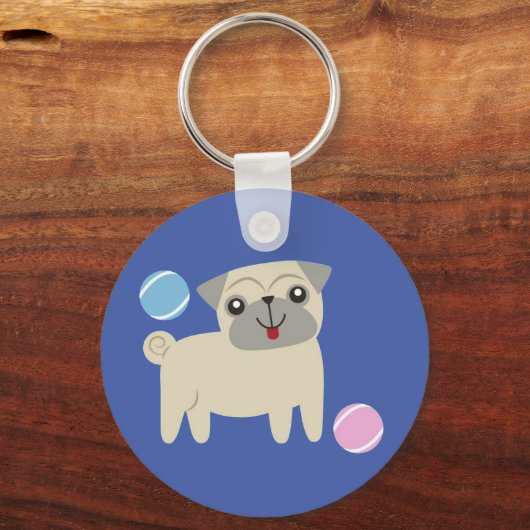 Cute Pug Dog Cartoon Personalised キーホルダー (裏面)