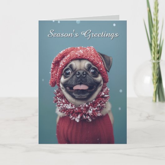 Cute Pug Dog Christmas Card カード (正面)