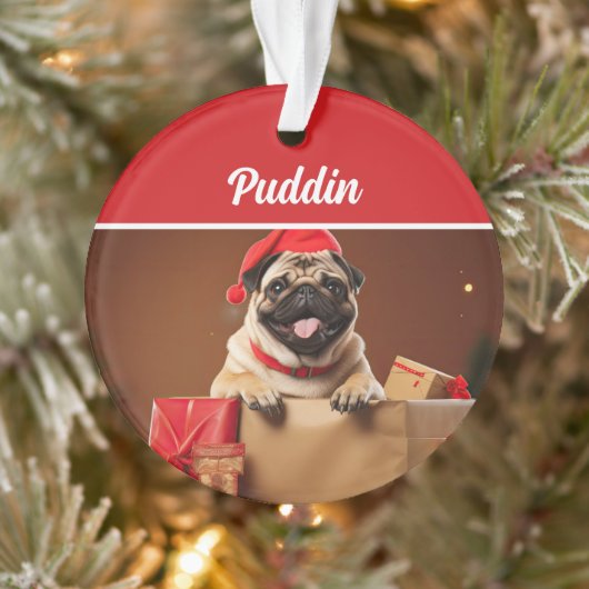 Cute Pug Dog Holiday Christmas Photo オーナメント (ツリー)
