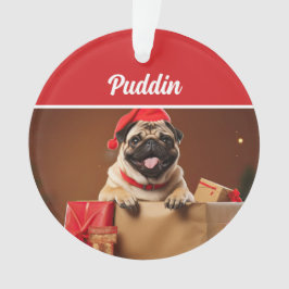 Cute Pug Dog Holiday Christmas Photo オーナメント