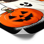 Cute Pug Dog In Ghost Costume Happy Halloween Cost ポスター (角)