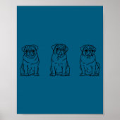 Cute Pug Dog Line Art ポスター (正面)