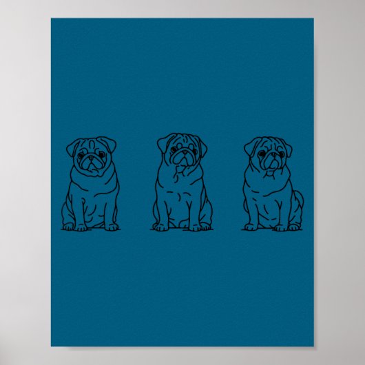 Cute Pug Dog Line Art  ポスター (正面)