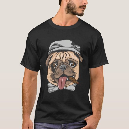 Cute Pug Dog Mafia Dog Tシャツ (正面)