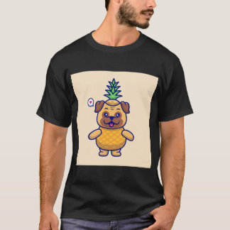 Cute pug dog pineapple cartoon vector icon illustr tシャツ
