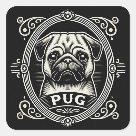 "Cute Pug Dog" Sticker Sheet スクエアシール (正面)