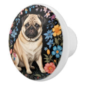 Cute Pug Elegant Colorful Floral セラミックノブ (右)