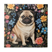 Cute Pug Elegant Colorful Floral タイル (正面)