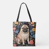Cute Pug Elegant Colorful Floral トートバッグ (裏面)