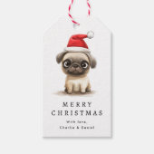 Cute pug in Santa hat illustration Merry Christmas ギフトタグ (正面)