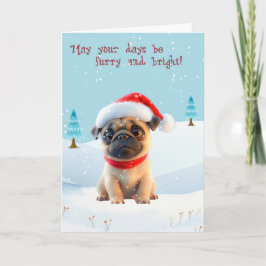 Cute Pug in Snow Christmas Card シーズンカード