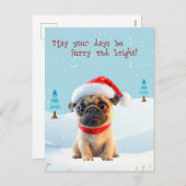 Cute Pug in Snow Christmas Card シーズンポストカード (正面/裏面)