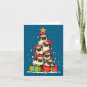 Cute Pug Le Dog Christmas Tree Xmas Hat Long Sleev カード (正面)