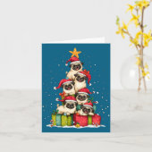 Cute Pug Le Dog Christmas Tree Xmas Hat Long Sleev カード (黄色い花)
