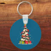 Cute Pug Le Dog Christmas Tree Xmas Hat Long Sleev キーホルダー (正面)