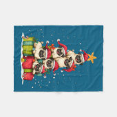 Cute Pug Le Dog Christmas Tree Xmas Hat Long Sleev フリースブランケット (正面(横))