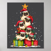 Cute Pug Le Dog Christmas Tree Xmas Hat Long Sleev ポスター (正面)