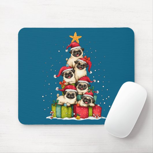 Cute Pug Le Dog Christmas Tree Xmas Hat Long Sleev マウスパッド (マウス)