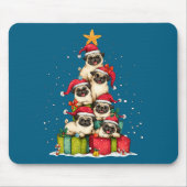 Cute Pug Le Dog Christmas Tree Xmas Hat Long Sleev マウスパッド (正面)