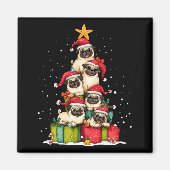 Cute Pug Le Dog Christmas Tree Xmas Hat Long Sleev マグネット (正面)
