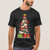 Cute Pug Le Dog Christmas Tree Xmas Hat Long Sleev Tシャツ (正面)