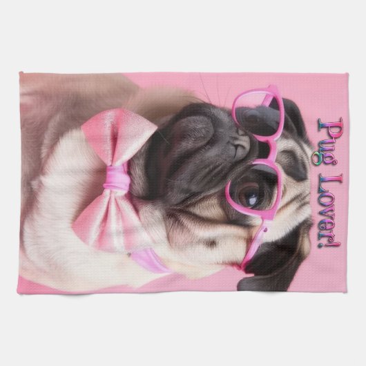 Cute Pug Lover Kitchen Towel キッチンタオル (横)