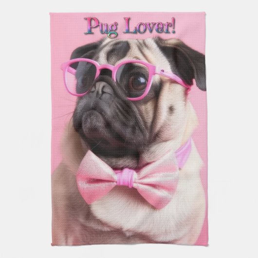 Cute Pug Lover Kitchen Towel キッチンタオル (縦)