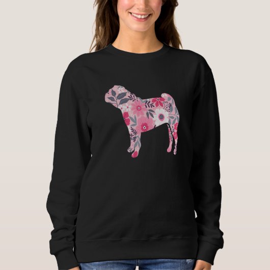 Cute Pug Mom Flower Floral Silhouette Dog Breed P スウェットシャツ (正面)