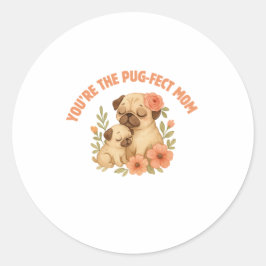 Cute Pug Mom Mother's Day ラウンドシール