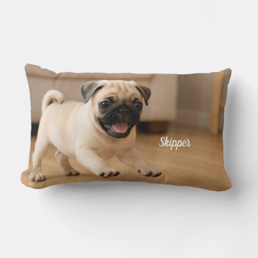 Cute Pug Personalized ランバークッション (正面)