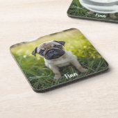 Cute Pug Personalized Beverage Coaster Set コースター (左側)