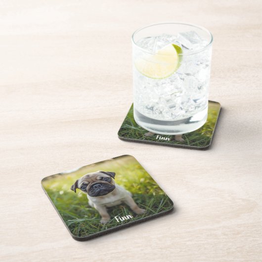 Cute Pug Personalized Beverage Coaster Set コースター (右側)