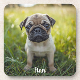Cute Pug Personalized Beverage Coaster Set コースター