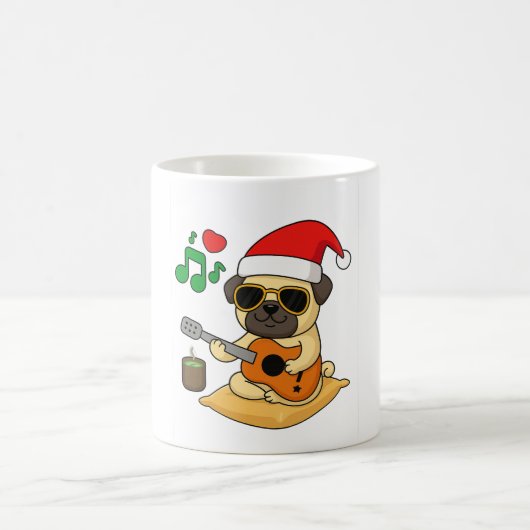 Cute Pug Playing Guitar Christmas Gift コーヒーマグカップ (中央)