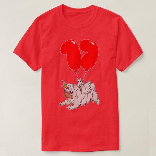 Cute Pug Unicorn  17th Birthday  Kids Balloon Part Tシャツ (デザイン正面)