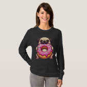 Cute pug with donut funny cartoon dog tシャツ (正面フル)