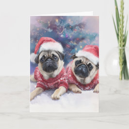 Cute Pugs Christmas Greeting Card  シーズンカード