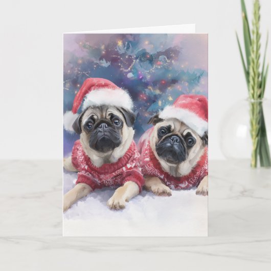 Cute Pugs Christmas Greeting Card  シーズンカード (正面)