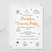 Cute Pumpkin Carving Party Halloween Doodles 招待状 (正面)