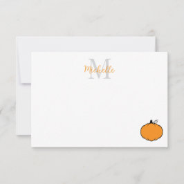 Cute Pumpkin Drawing Custom Monogram ノートカード